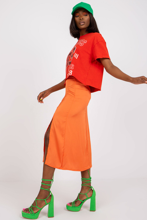 Oranžinis sijonas iš dirbtinio atlaso...