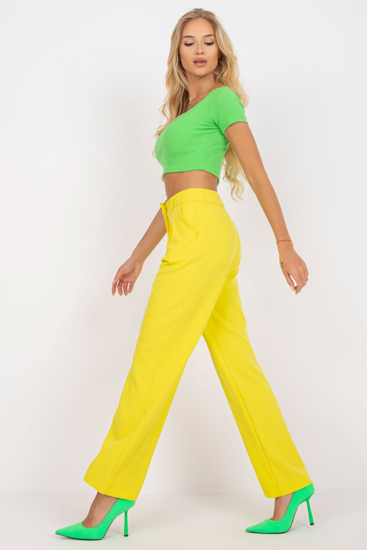 Geltonos medžiaginės kelnės aukštu...