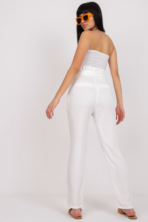 Ecru moteriškos audinio kelnės su diržu