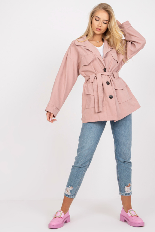 Purvinas rožinis moteriškas paltas su...