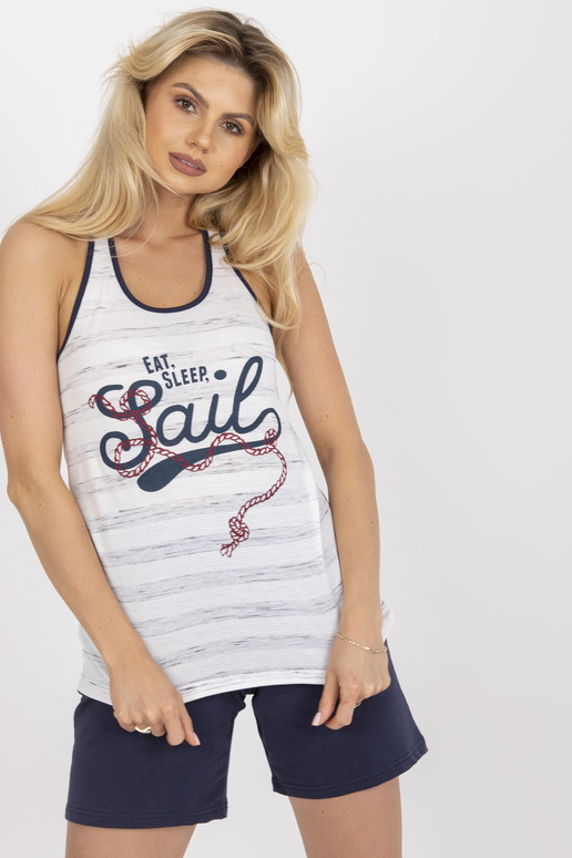 Ecru-Navy dviejų dalių spausdinta pižama Ecru-Navy dviejų dalių spausdinta pižama