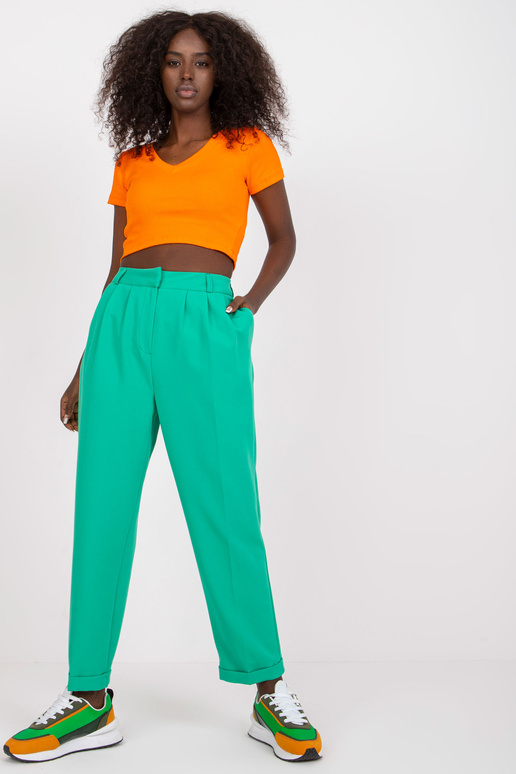 Žalios moteriškos audinio kelnės su...