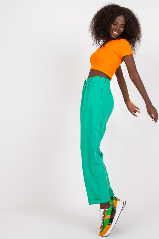 Žalios moteriškos audinio kelnės su...