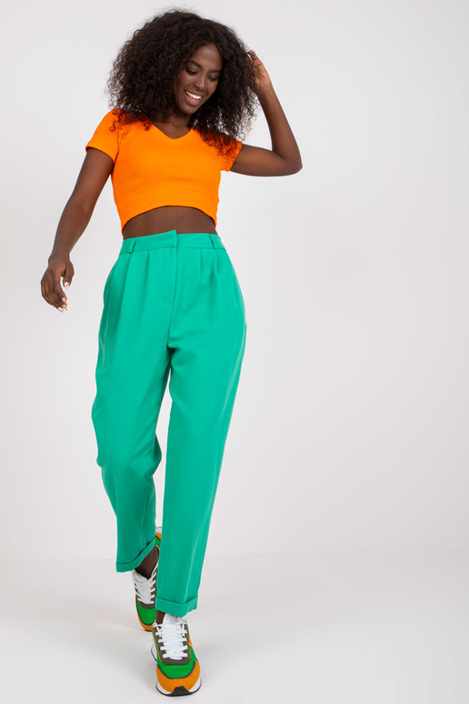 Žalios moteriškos audinio kelnės su...