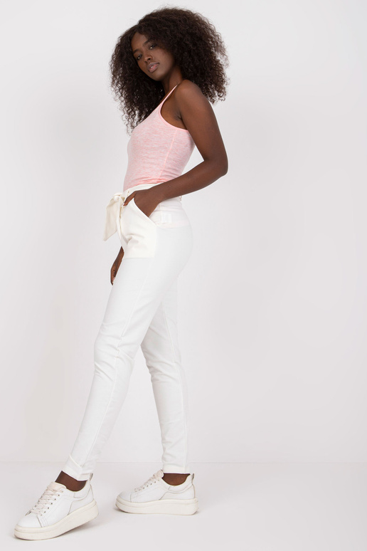 Ecru moteriškos audinio kelnės aukštu...