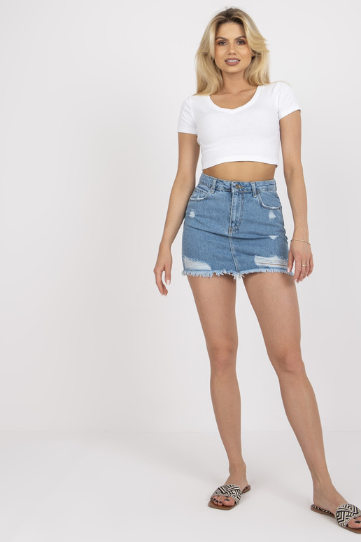 Mėlynas mini džinsinis sijonas su... Mėlynas mini džinsinis sijonas su...