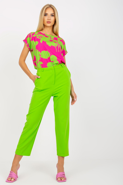 Šviesiai žalios audinio kelnės aukštu...