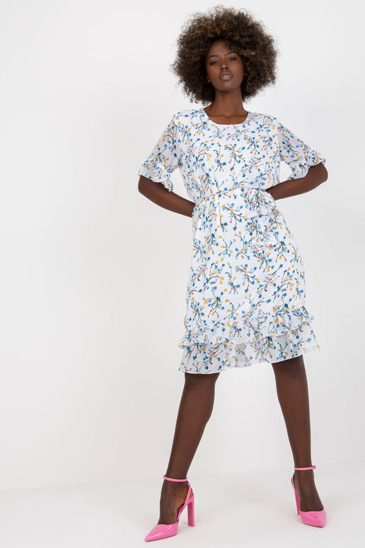 Balta midi suknelė su gėlių raštu ir...