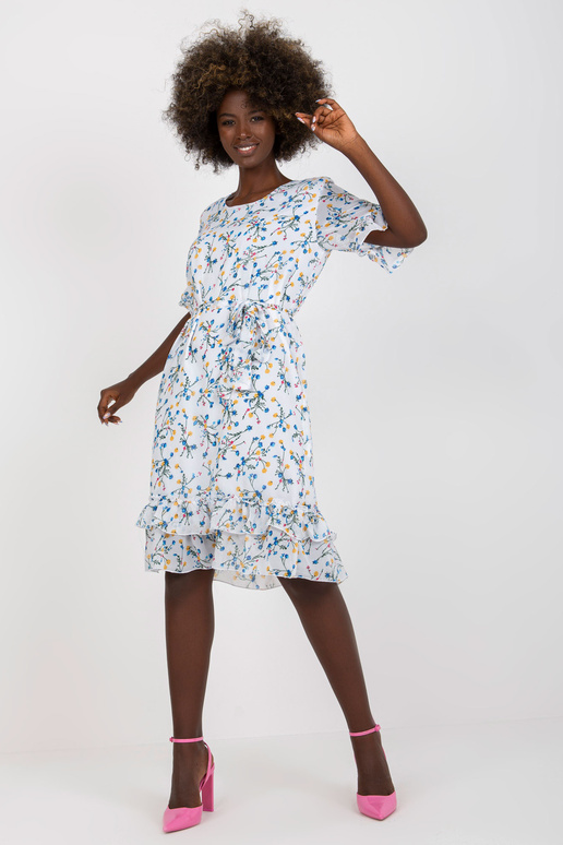 Balta midi suknelė su gėlių raštu ir...