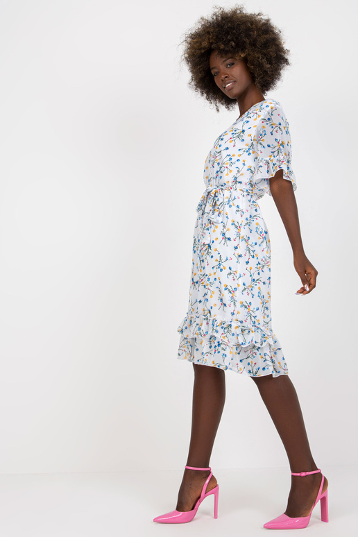 Balta midi suknelė su gėlių raštu ir...