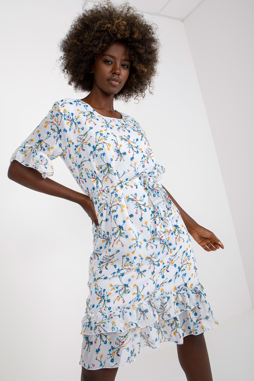 Balta midi suknelė su gėlių raštu ir...