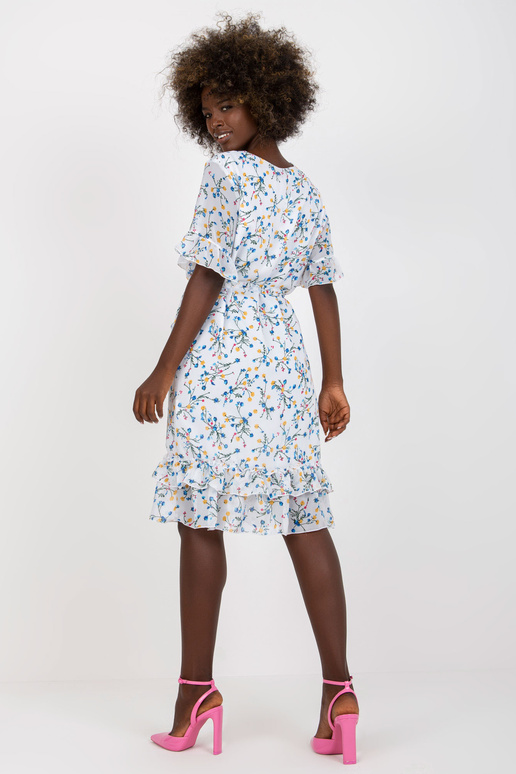 Balta midi suknelė su gėlių raštu ir...