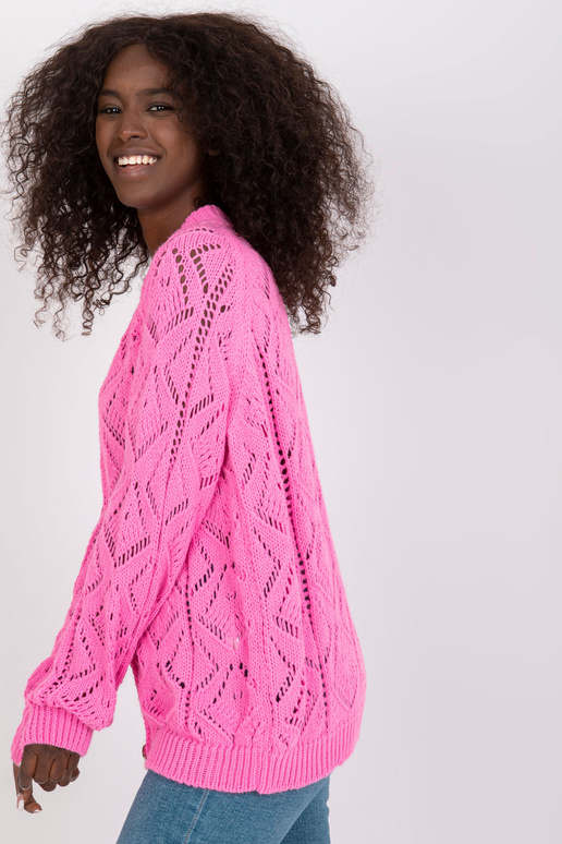 Rožinis megztinis su dekoratyvinėmis...