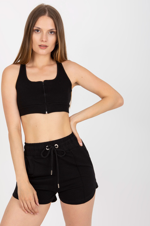 Juodas medvilninis crop top base su...