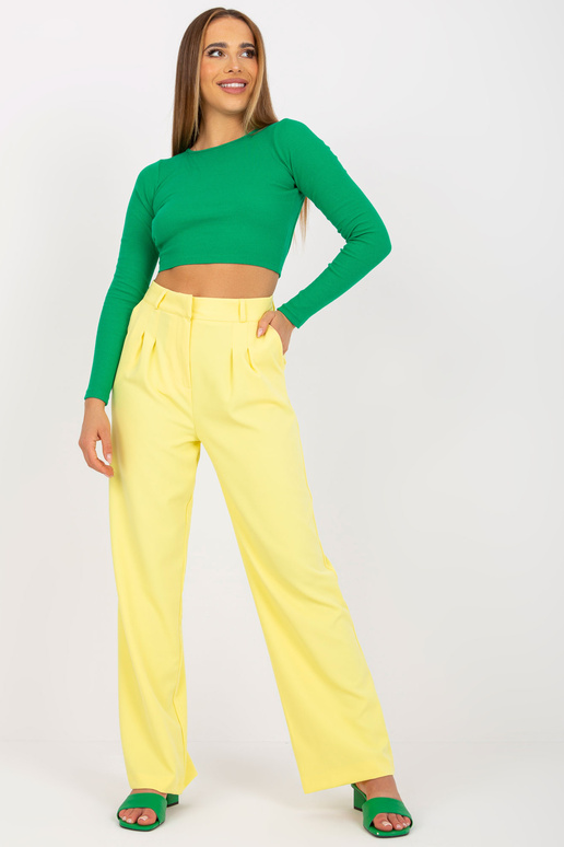 Šviesiai geltono audinio kelnės su...