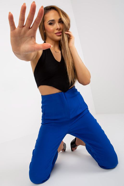 Kobalto tiesios kojos audinio kelnės