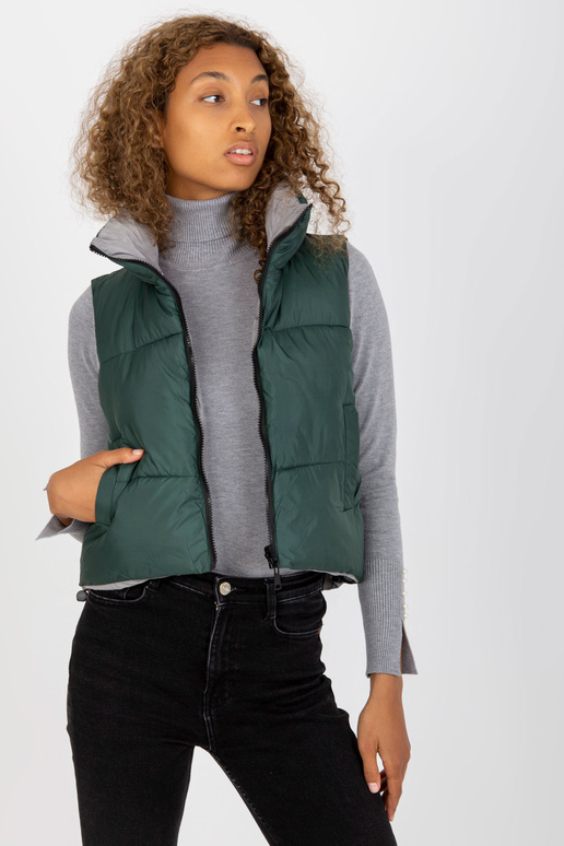 Tamsiai žalia trumpa pūkinė liemenė... Tamsiai žalia trumpa pūkinė liemenė...