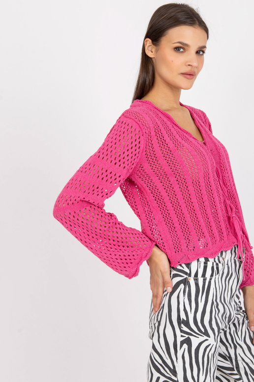 Rožinis ažūrinis trumpas megztinis su...