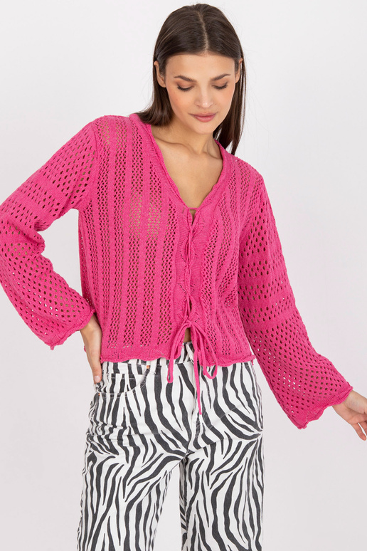 Rožinis ažūrinis trumpas megztinis su...