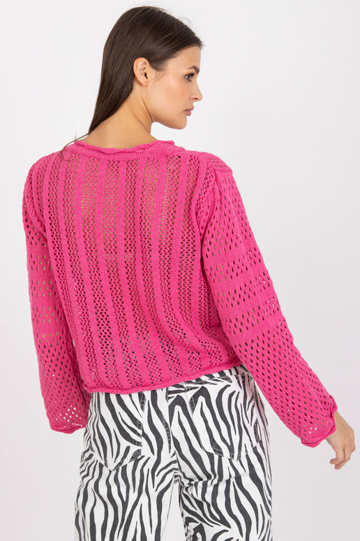 Rožinis ažūrinis trumpas megztinis su...