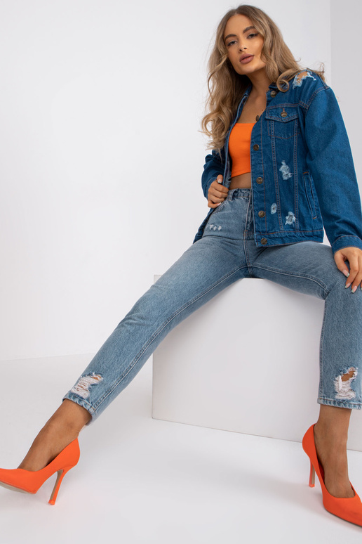 Mėlyna džinsinė striukė su skylutėmis...