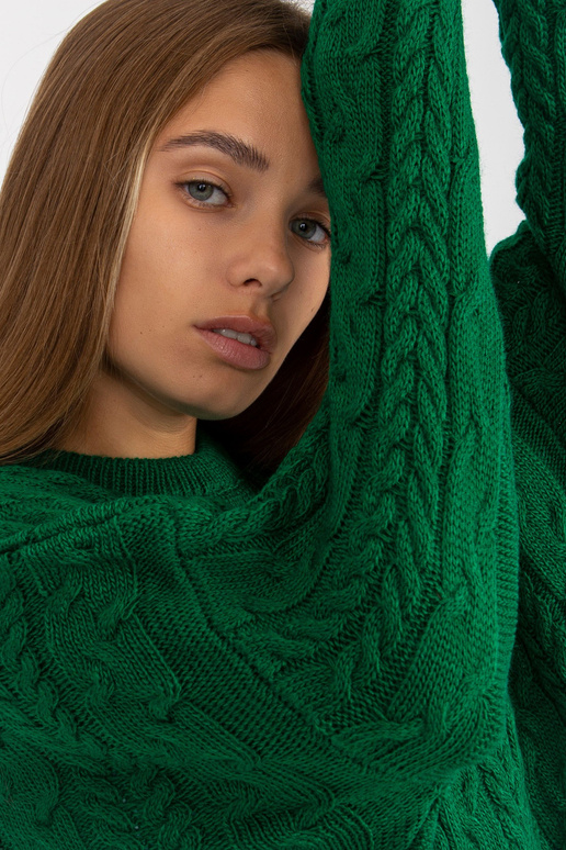 Žalias ilgas megztinis su pynėmis ir...