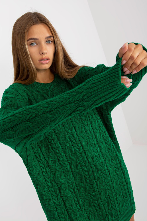 Žalias ilgas megztinis su pynėmis ir...