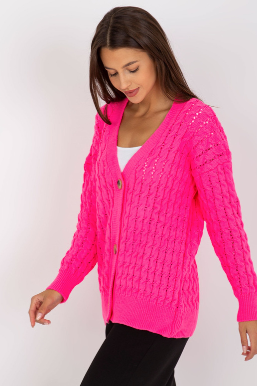 Fluo rožinis ažūrinis megztinis su...