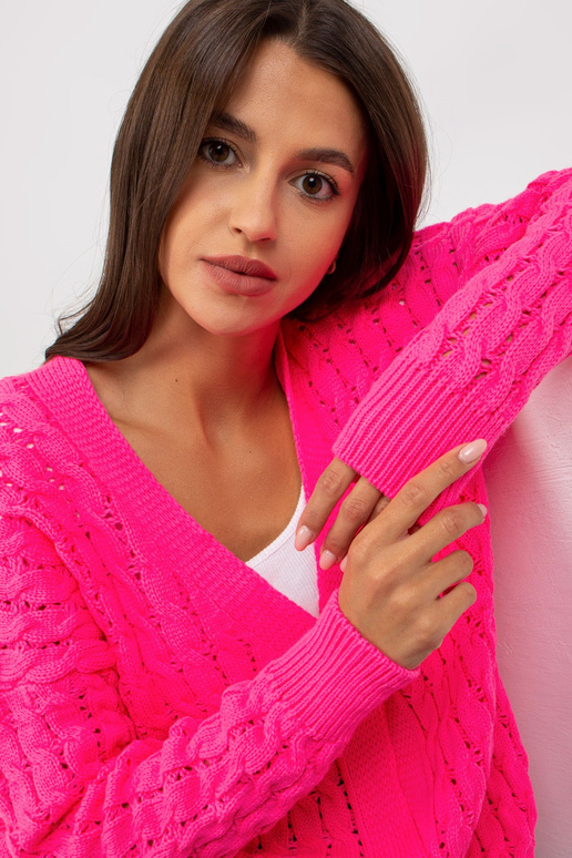Fluo rožinis ažūrinis megztinis su...