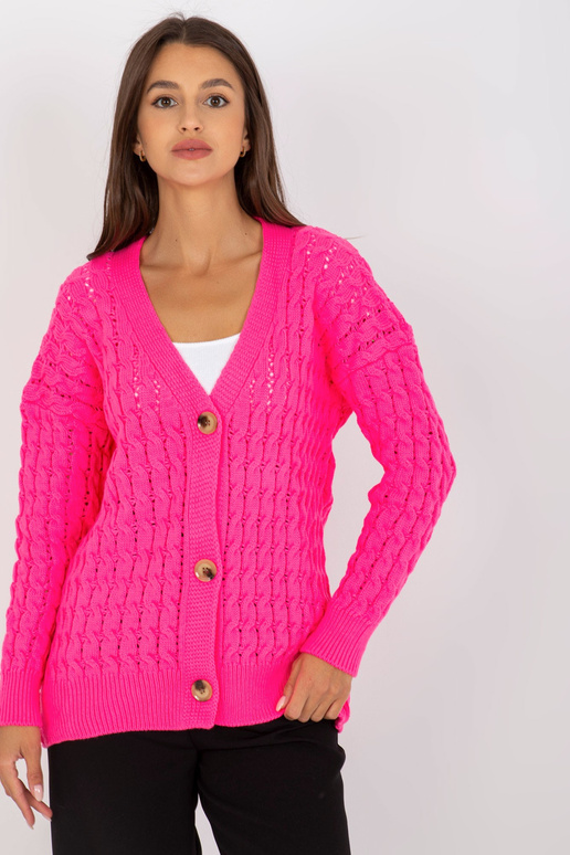 Fluo rožinis ažūrinis megztinis su...