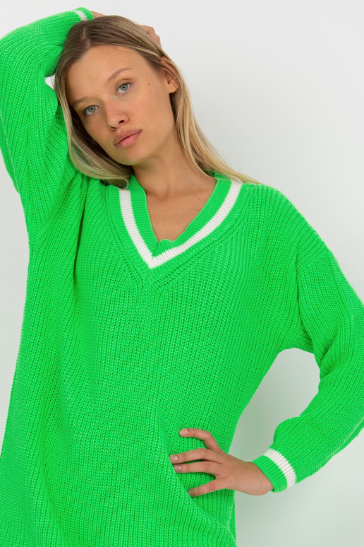 Fluo žalia megzta mini suknelė su V...