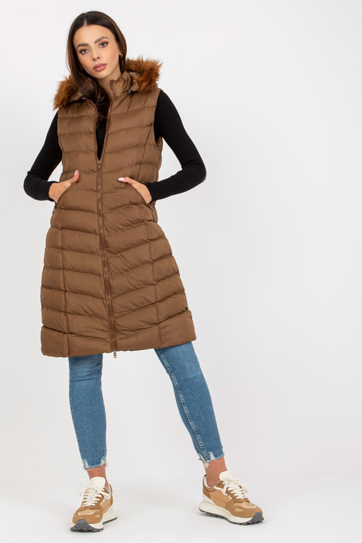 Ruda dygsniuota pūkinė liemenė su...