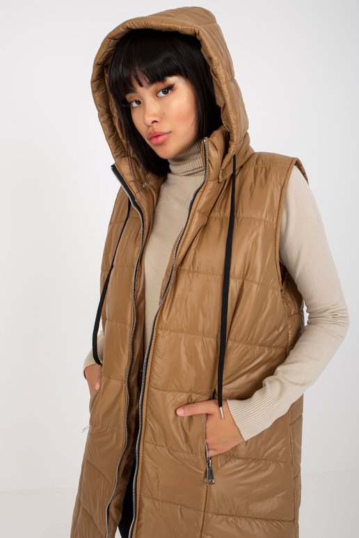 Šviesiai ruda ilga pūkinė liemenė su...