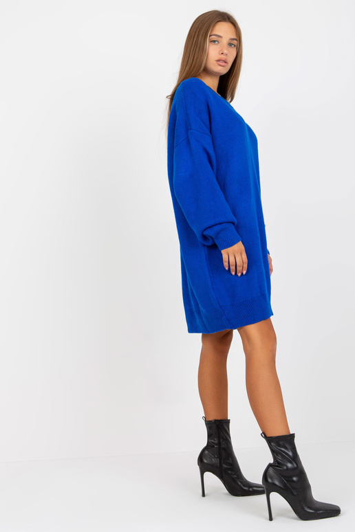 Tamsiai mėlyna megzta suknelė su V...