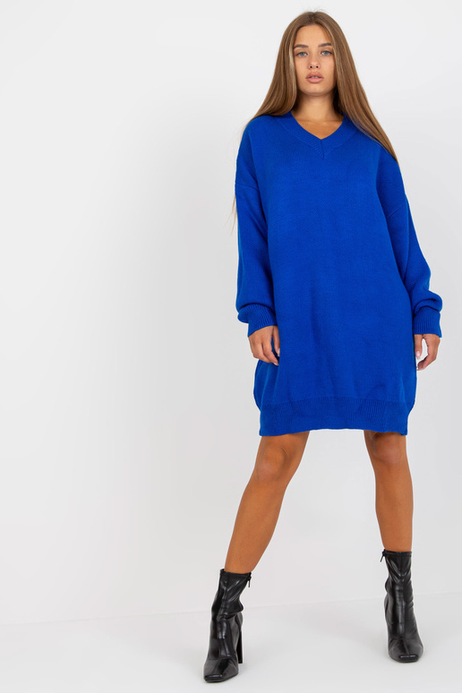 Tamsiai mėlyna megzta suknelė su V...