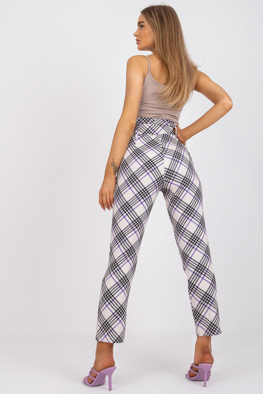 Ecru-Purple Moteriškos languotos kelnės