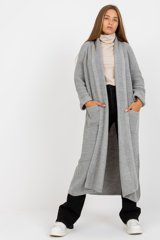 Pilkas maksi megztinis su kišenėmis...