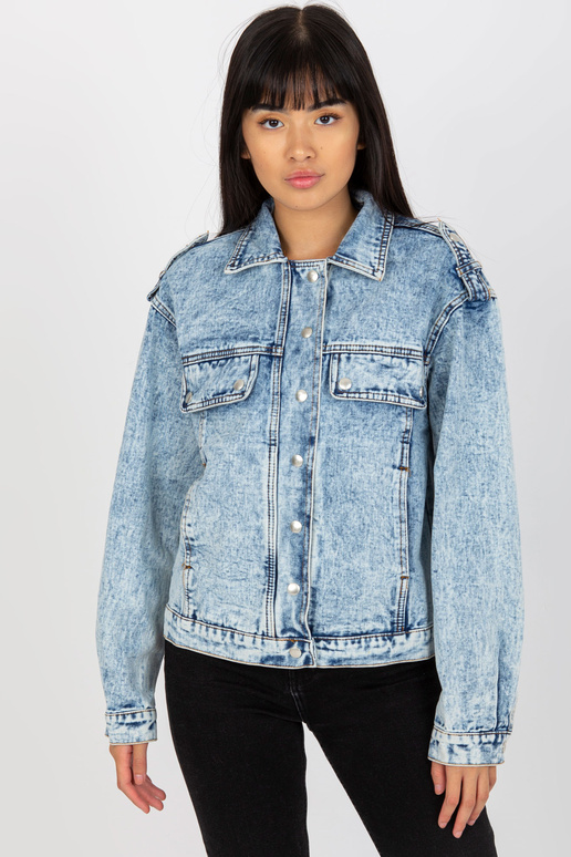 Mėlyna moteriška džinsinė striukė su...