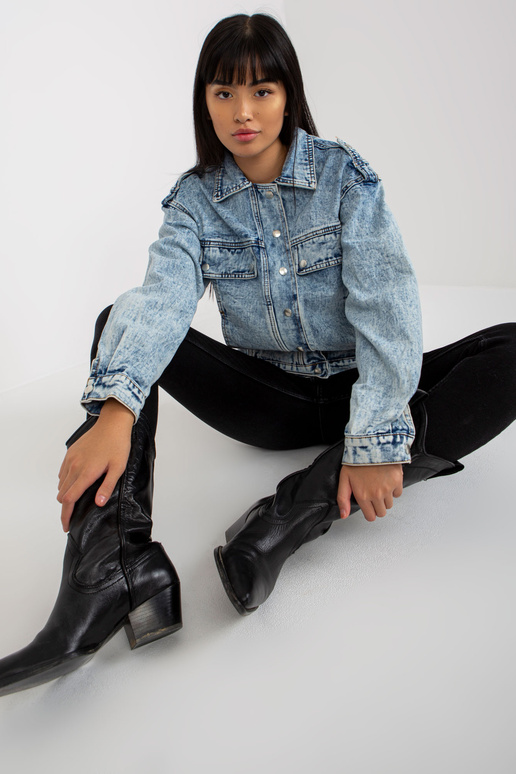 Mėlyna moteriška džinsinė striukė su...