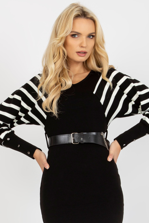 Schwarz-Weißes Midikleid su Gürtel...