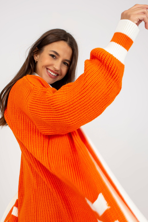 Oranžinis ilgas megztinis be užsegimo...