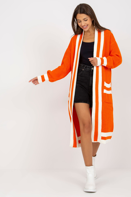 Oranžinis ilgas megztinis be užsegimo...