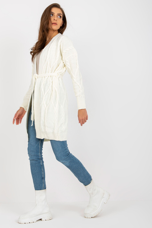 Ecru ilgas megztinis su įrišimu RUE...