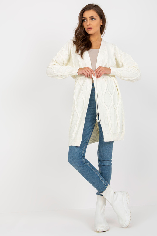 Ecru ilgas megztinis su įrišimu RUE...