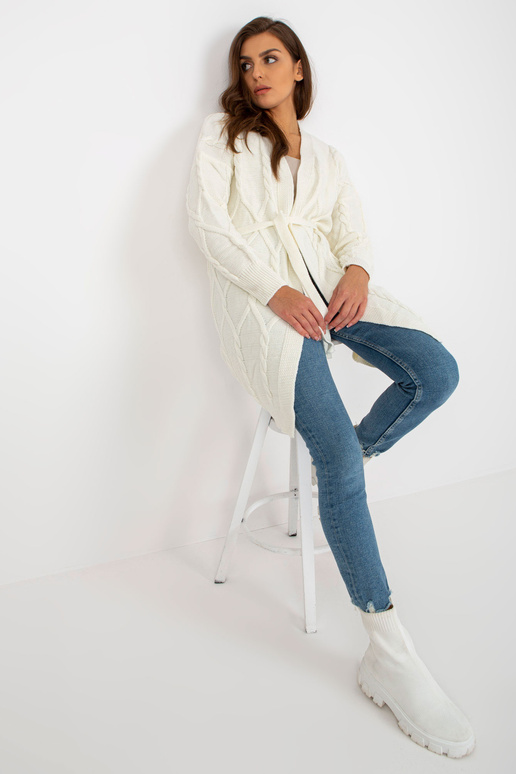 Ecru ilgas megztinis su įrišimu RUE...