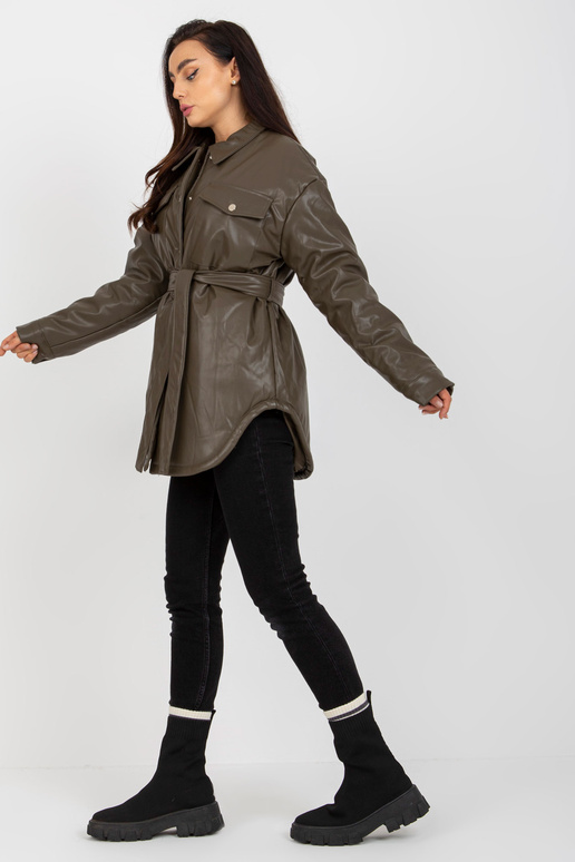 Khaki spalvos pūkinė striukė iš eko...