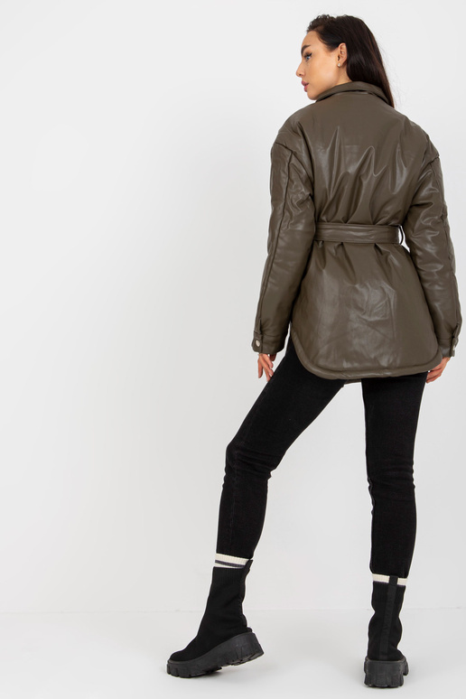 Khaki spalvos pūkinė striukė iš eko...