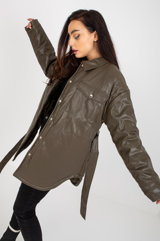 Khaki spalvos pūkinė striukė iš eko...