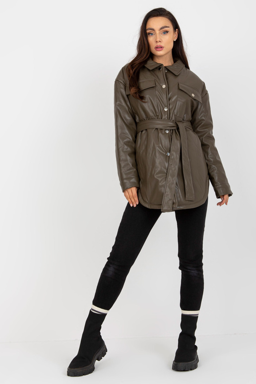 Khaki spalvos pūkinė striukė iš eko...