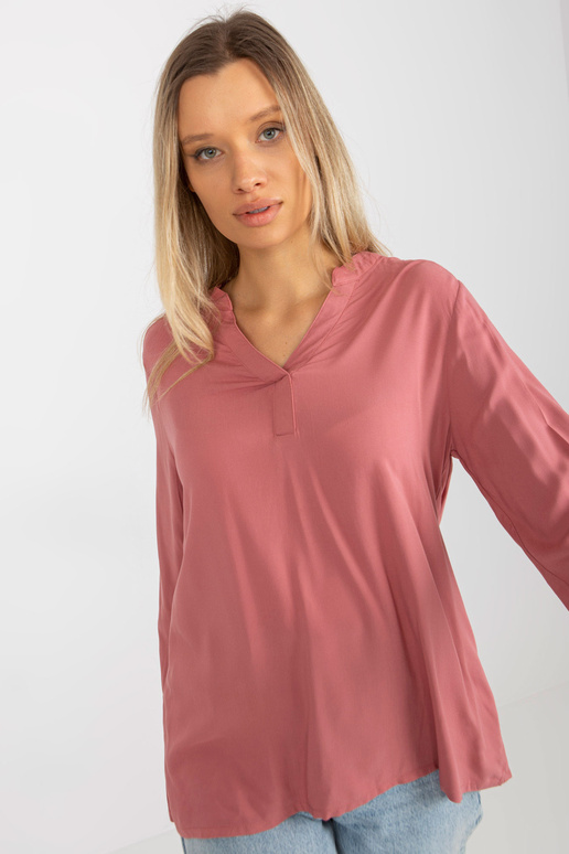 Dulkių rožinė lygi palaidinė su V...